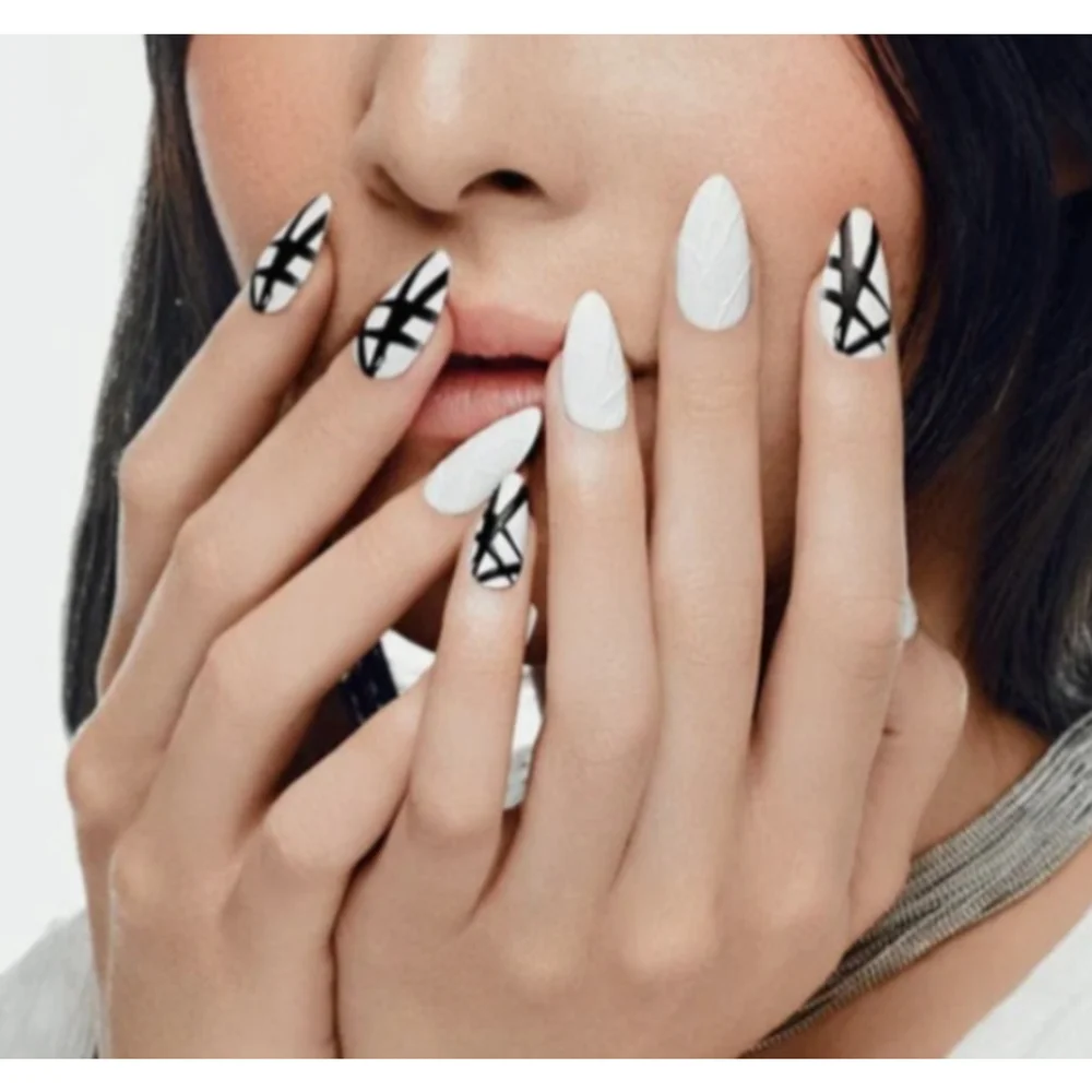 Designer Nails High Quality Black White Gary Gagliani Stiletto Press On Nail Kit